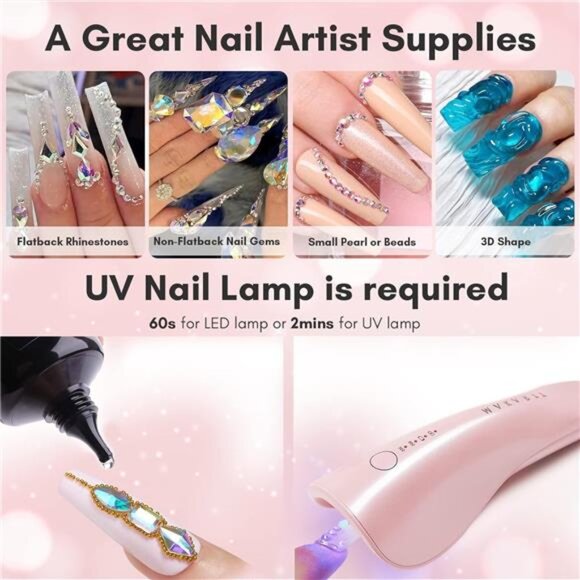 Nail Rhinestone Glue for Nails,SuperStrong Gel Nail Glue for Nail Charm 3D Nails - Picture 6 of 7